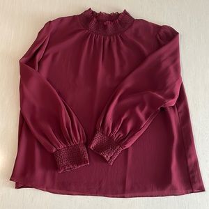 J. Crew Crepe Silk Maroon Mock Neck Blouse